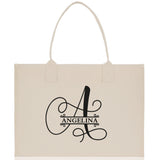 Split Initial and Name Custom Cotton Canvas Tote Bag Personalized Initial Tote Birthday Gift Wedding Gift Jewelry Box Frosted Can Glass Set - Aaria Tees Aaria Tees