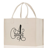 Split Initial and Name Custom Cotton Canvas Tote Bag Personalized Initial Tote Birthday Gift Wedding Gift Jewelry Box Frosted Can Glass Set - Aaria Tees Aaria Tees