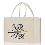 Split Initial and Name Custom Cotton Canvas Tote Bag Personalized Initial Tote Birthday Gift Wedding Gift Jewelry Box Frosted Can Glass Set - Aaria Tees Aaria Tees