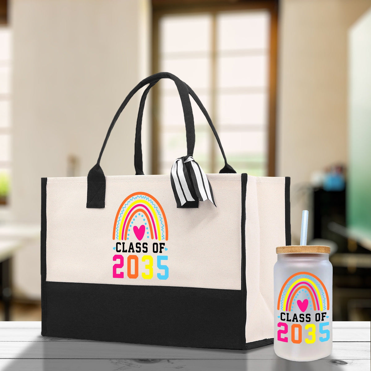 Class of 2035 Rainbow Cotton Canvas Tote Bag Graduation Gift Bag Last Day of School Pre-Kindergarten Tote Bag First Day of School Bag - Aaria Tees