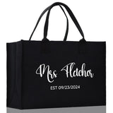 Mrs. Last Name Est Year Tote Bag Personalized Date Wedding Tote Bridal Shower Gift Honeymoon Gift Customized Wedding Gift Bridesmaid Gift - Aaria Tees Aaria Tees