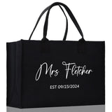 Mrs. Last Name Est Year Tote Bag Personalized Date Wedding Tote Bridal Shower Gift Honeymoon Gift Customized Wedding Gift Bridesmaid Gift - Aaria Tees Aaria Tees