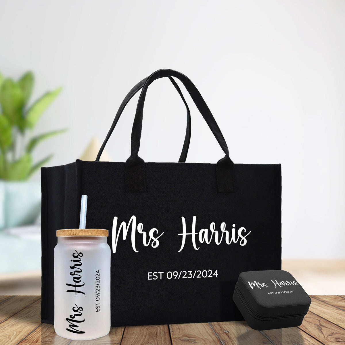Mrs. Last Name Est Year Tote Bag Personalized Date Wedding Tote Bridal Shower Gift Honeymoon Gift Customized Wedding Gift Bridesmaid Gift - Aaria Tees