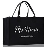 Mrs. Last Name Est Year Tote Bag Personalized Date Wedding Tote Bridal Shower Gift Honeymoon Gift Customized Wedding Gift Bridesmaid Gift - Aaria Tees Aaria Tees