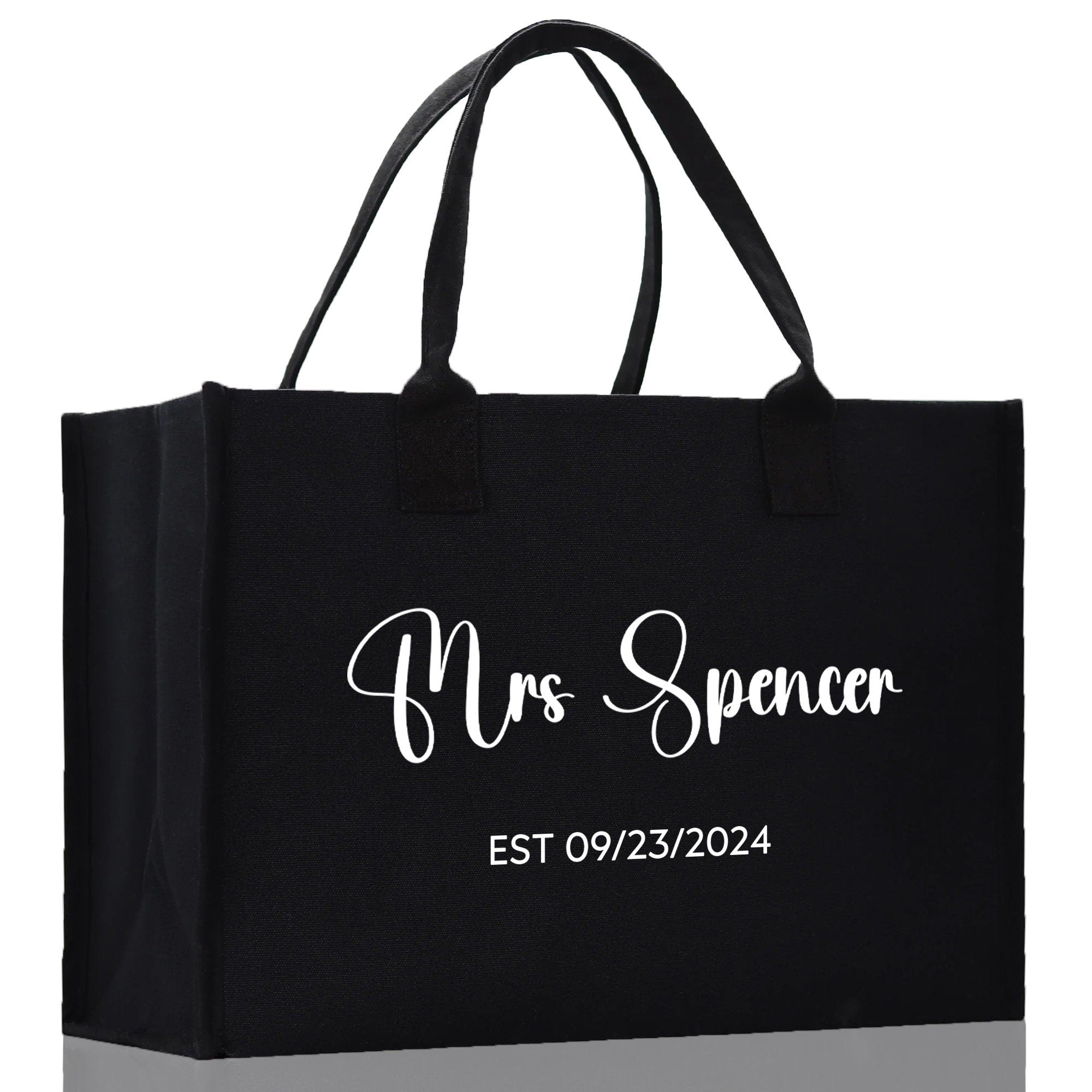 Mrs. Last Name Est Year Tote Bag Personalized Date Wedding Tote Bridal Shower Gift Honeymoon Gift Customized Wedding Gift Bridesmaid Gift - Aaria Tees Aaria Tees