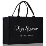 Mrs. Last Name Est Year Tote Bag Personalized Date Wedding Tote Bridal Shower Gift Honeymoon Gift Customized Wedding Gift Bridesmaid Gift - Aaria Tees Aaria Tees