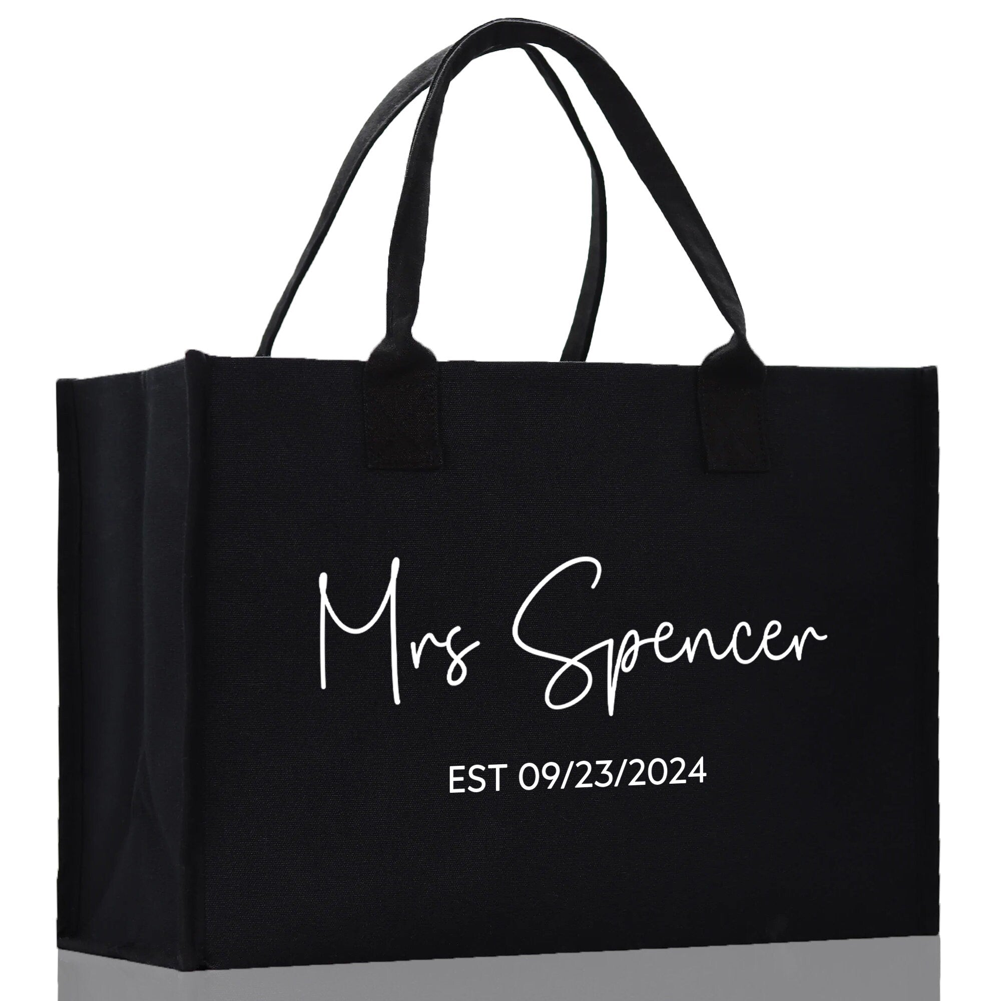 Mrs. Last Name Est Year Tote Bag Personalized Date Wedding Tote Bridal Shower Gift Honeymoon Gift Customized Wedding Gift Bridesmaid Gift - Aaria Tees Aaria Tees