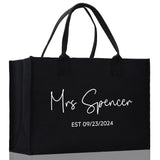 Mrs. Last Name Est Year Tote Bag Personalized Date Wedding Tote Bridal Shower Gift Honeymoon Gift Customized Wedding Gift Bridesmaid Gift - Aaria Tees Aaria Tees