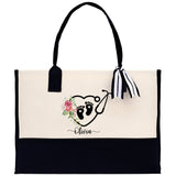 Floral Stethoscope Nurse Tote Custom Name Personalized Cotton Canvas Tote Bag Nurse Gift Future Nurse Gift Nursing Student Graduation Gift - Aaria Tees Aaria Tees