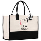 Floral Teeth Nurse Tote Custom Name Personalized Cotton Canvas Tote Bag Nurse Gift Future Nurse Gift Nursing Student Graduation Gift - Aaria Tees Aaria Tees