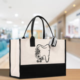 Floral Teeth Nurse Tote Custom Name Personalized Cotton Canvas Tote Bag Nurse Gift Future Nurse Gift Nursing Student Graduation Gift - Aaria Tees Aaria Tees