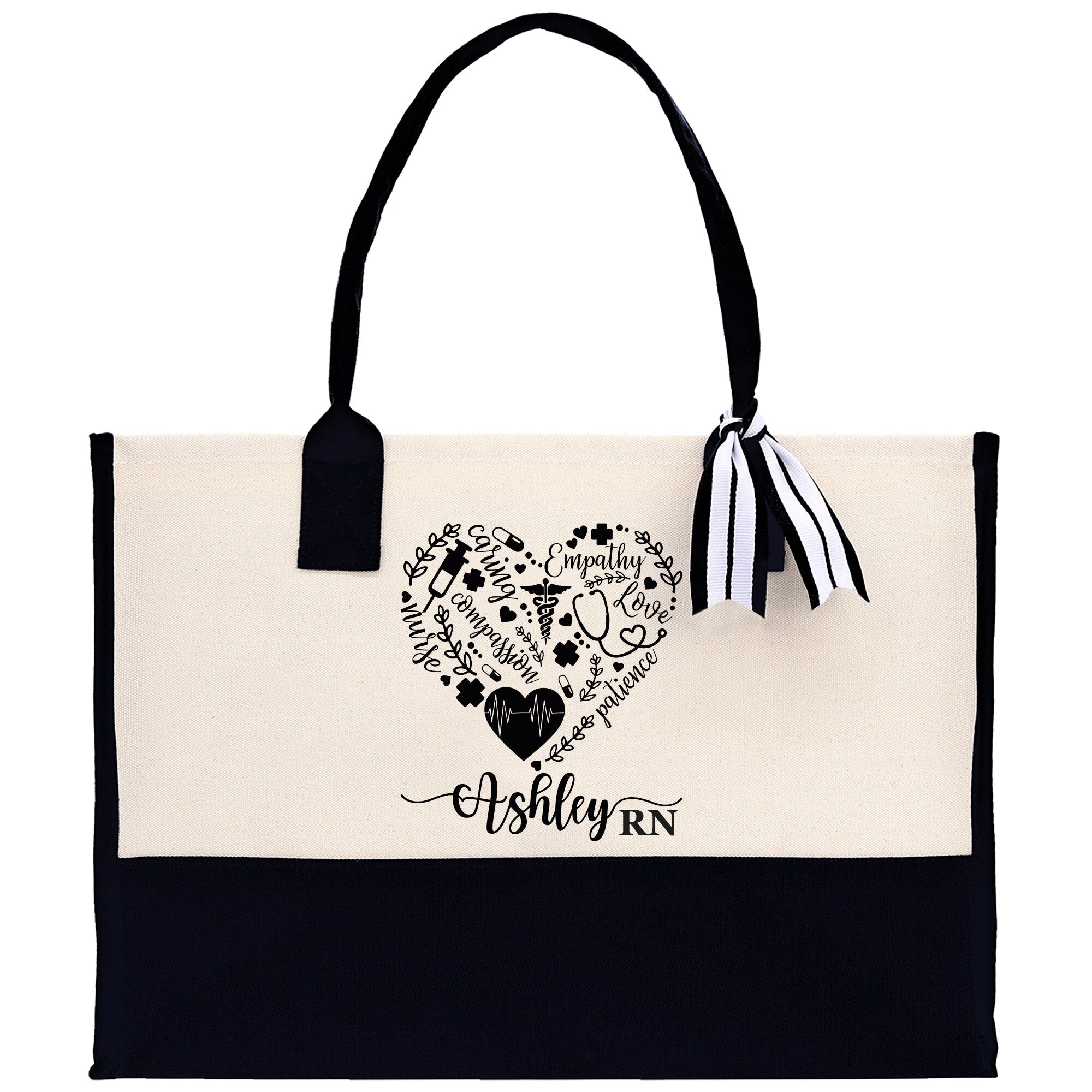 Nurse Stuff Heart Tote Custom Name Personalized Cotton Canvas Tote Bag Nurse Gift Future Nurse Gift Nursing Student Graduation Gift - Aaria Tees Aaria Tees
