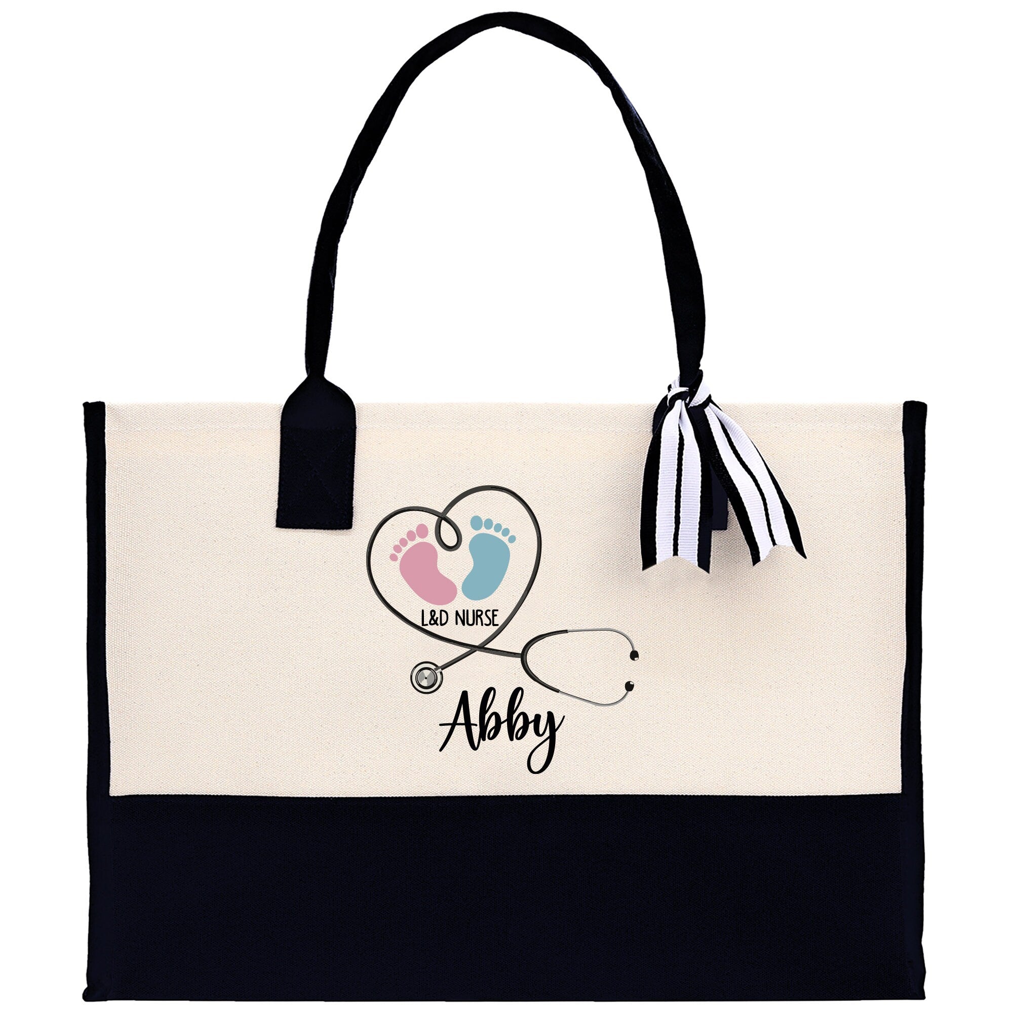 Stethoscope Heart Nurse Tote Custom Name Personalized Cotton Canvas Tote Bag Nurse Gift Future Nurse Gift Nursing Student Graduation Gift - Aaria Tees Aaria Tees