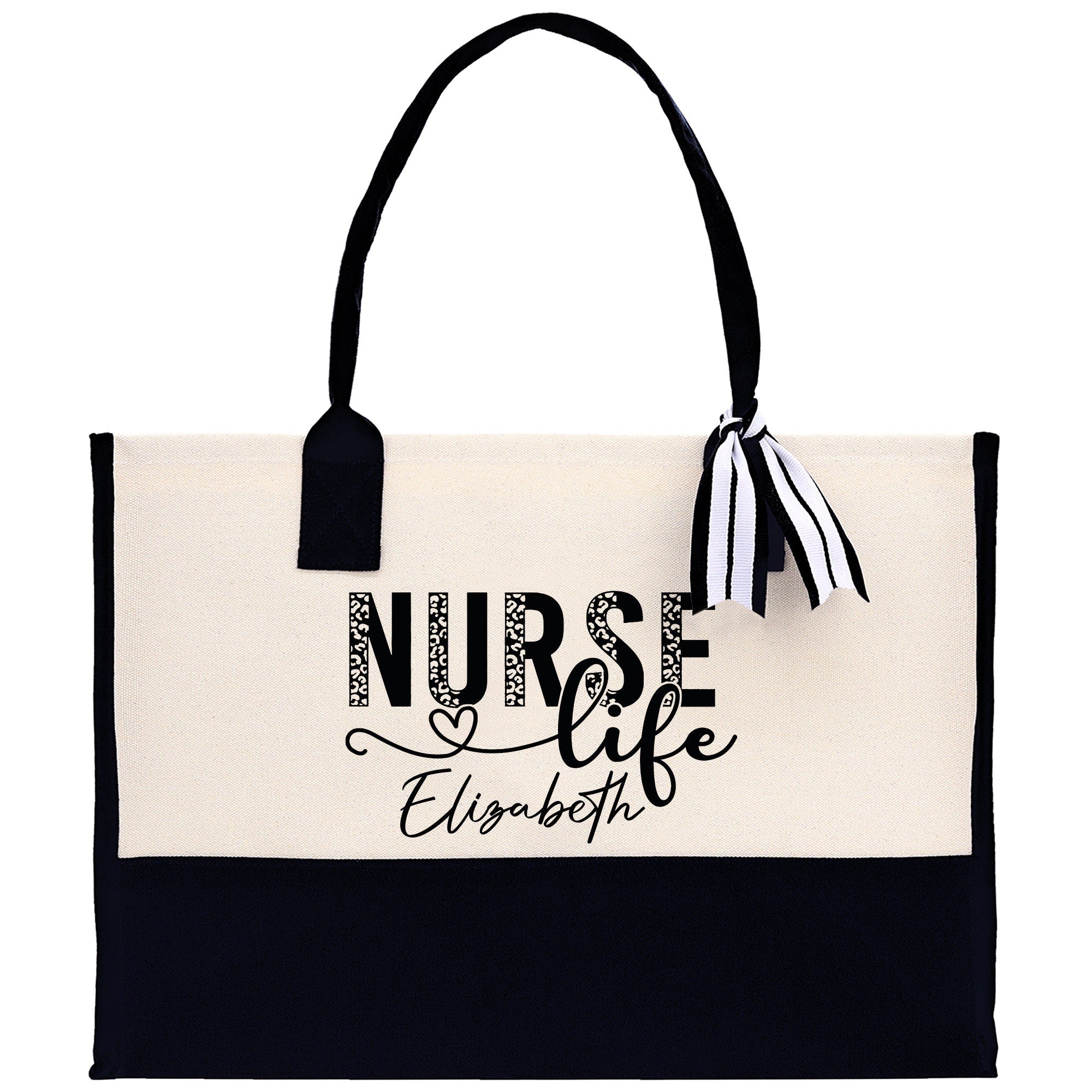 Nurse Life Leopard Tote Custom Name Personalized Cotton Canvas Tote Bag Nurse Gift Future Nurse Gift Nursing Student Graduation Gift - Aaria Tees Aaria Tees
