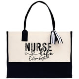 Nurse Life Leopard Tote Custom Name Personalized Cotton Canvas Tote Bag Nurse Gift Future Nurse Gift Nursing Student Graduation Gift - Aaria Tees Aaria Tees