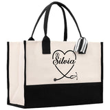 Nurse Stethoscope Heart Tote Custom Name Personalized Cotton Canvas Tote Bag Nurse Gift Future Nurse Gift Nursing Student Graduation Gift - Aaria Tees Aaria Tees