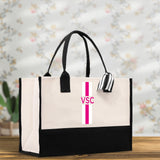 Personalized Monogrammed Canvas Tote Bag Striped Initials Custom Name Beach Bag Bridal Party Gifts Bride Gift Holiday Gift Bag - Aaria Tees Aaria Tees