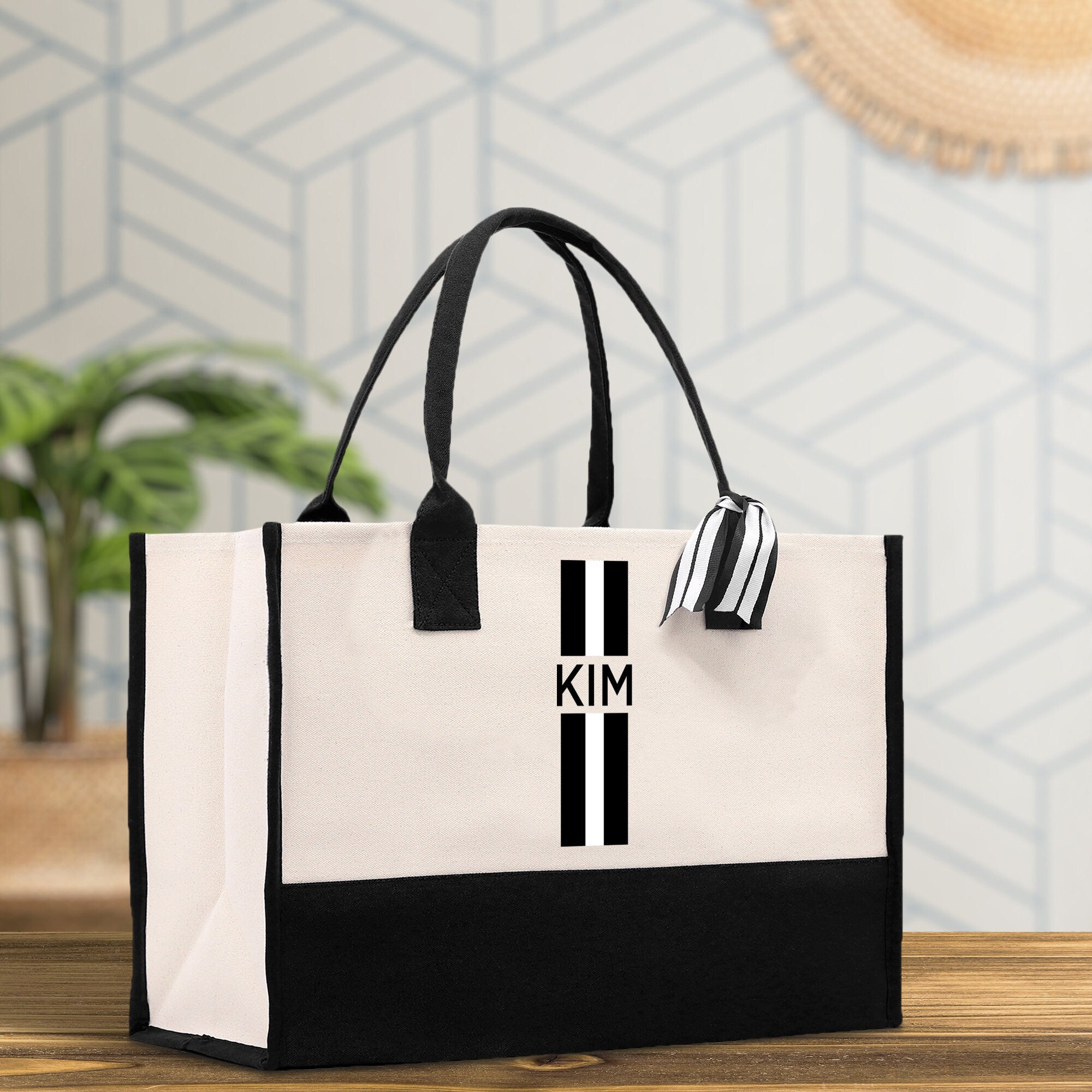 Personalized Monogrammed Canvas Tote Bag Striped Initials Custom Name Beach Bag Bridal Party Gifts Bride Gift Holiday Gift Bag - Aaria Tees Aaria Tees