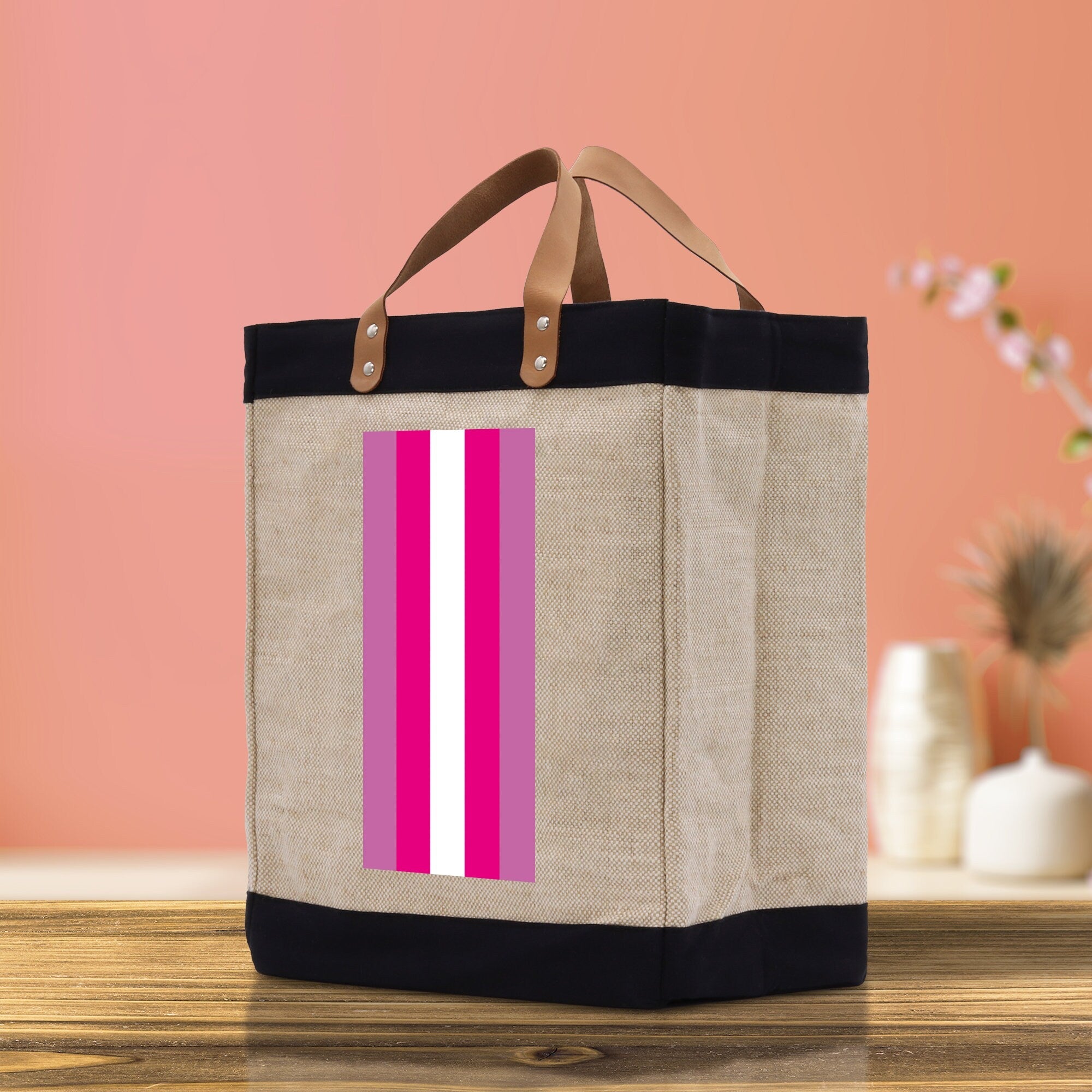 Personalized Monogrammed Canvas Tote Bag Striped Initials Custom Name Beach Bag Bridal Party Gifts Bride Gift Holiday Gift Bag - Aaria Tees Aaria Tees