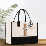 Personalized Monogrammed Canvas Tote Bag Striped Initials Custom Name Beach Bag Bridal Party Gifts Bride Gift Holiday Gift Bag - Aaria Tees Aaria Tees