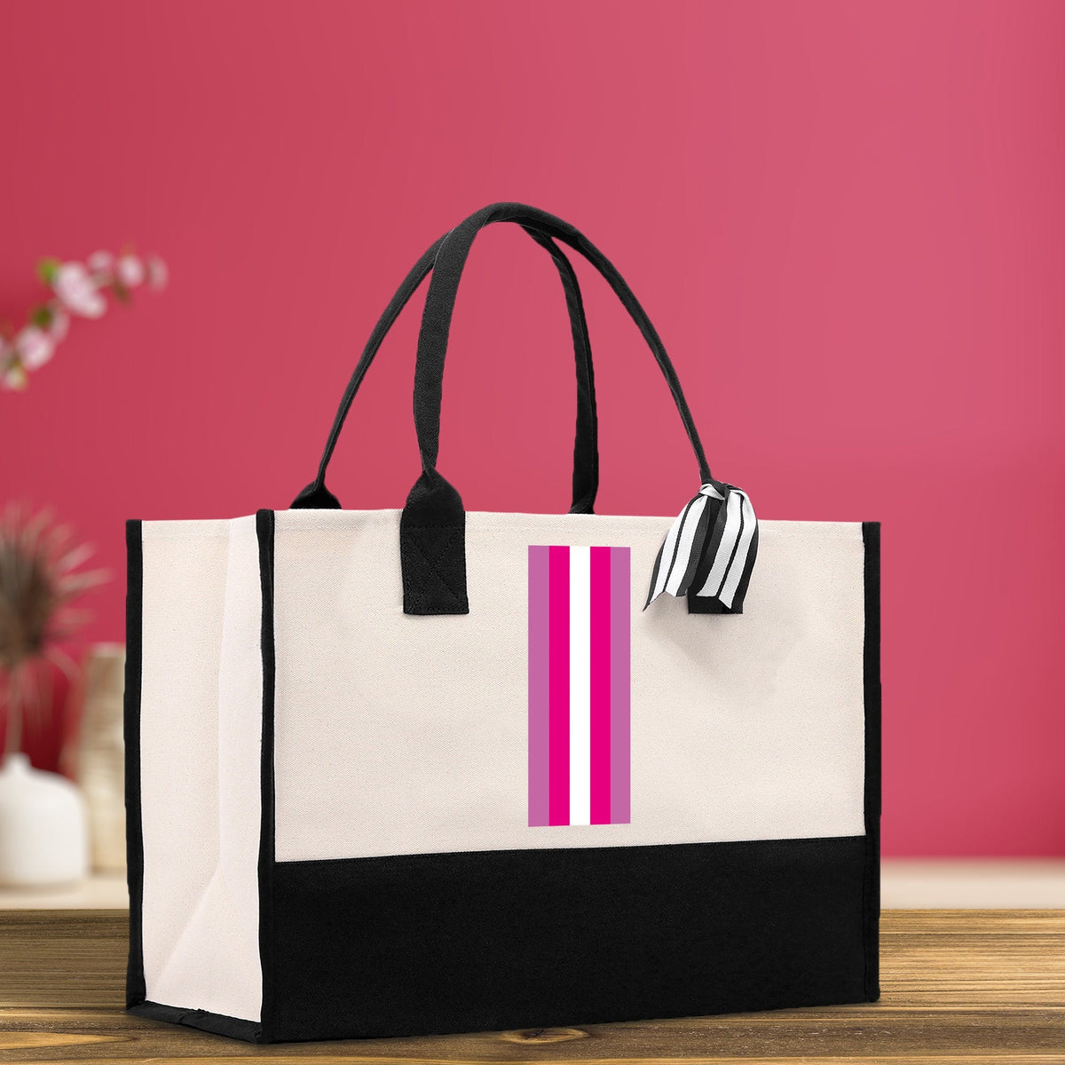 Personalized Monogrammed Canvas Tote Bag Striped Initials Custom Name Beach Bag Bridal Party Gifts Bride Gift Holiday Gift Bag - Aaria Tees