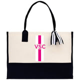 Personalized Monogrammed Canvas Tote Bag Striped Initials Custom Name Beach Bag Bridal Party Gifts Bride Gift Holiday Gift Bag - Aaria Tees Aaria Tees