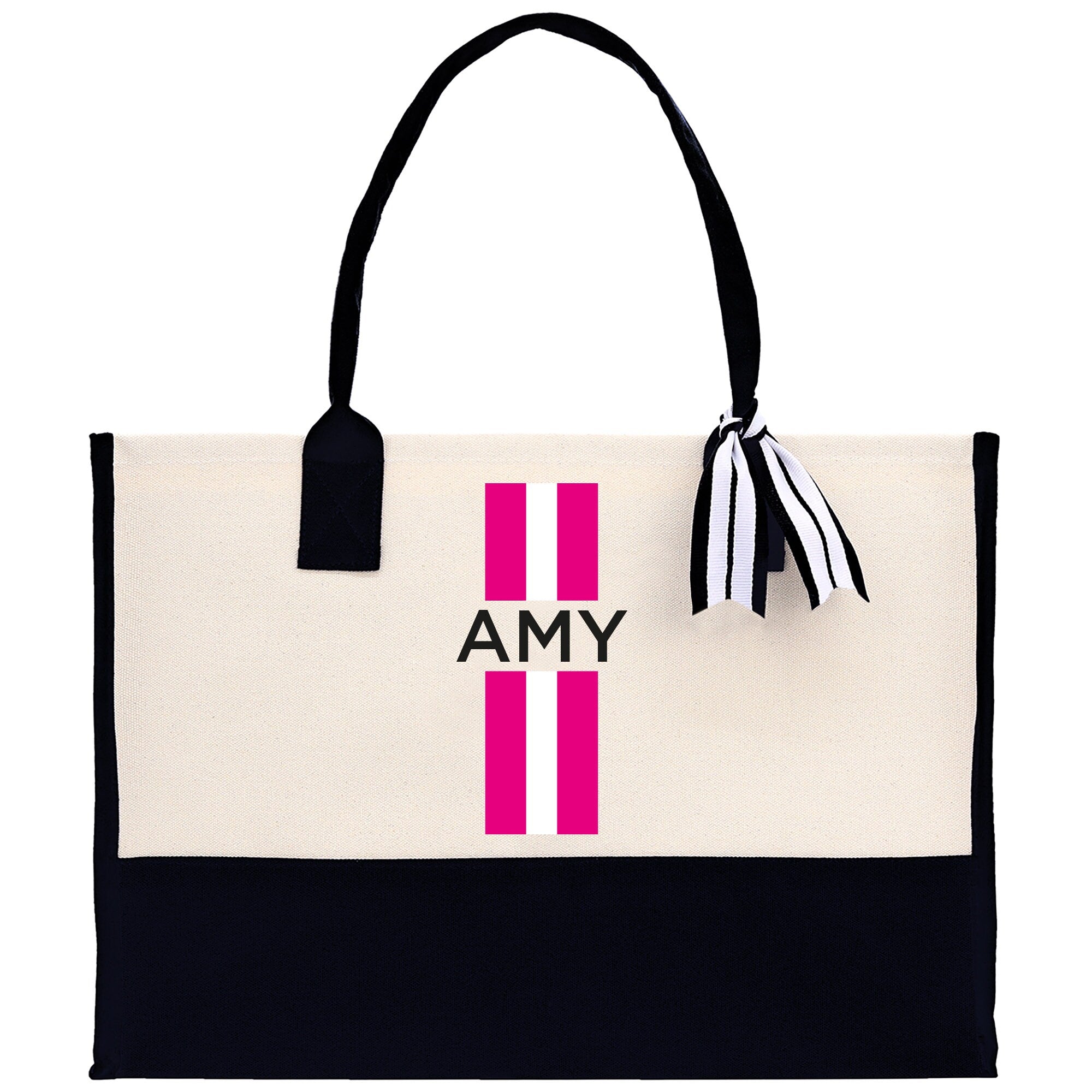 Personalized Monogrammed Canvas Tote Bag Striped Initials Custom Name Beach Bag Bridal Party Gifts Bride Gift Holiday Gift Bag - Aaria Tees Aaria Tees