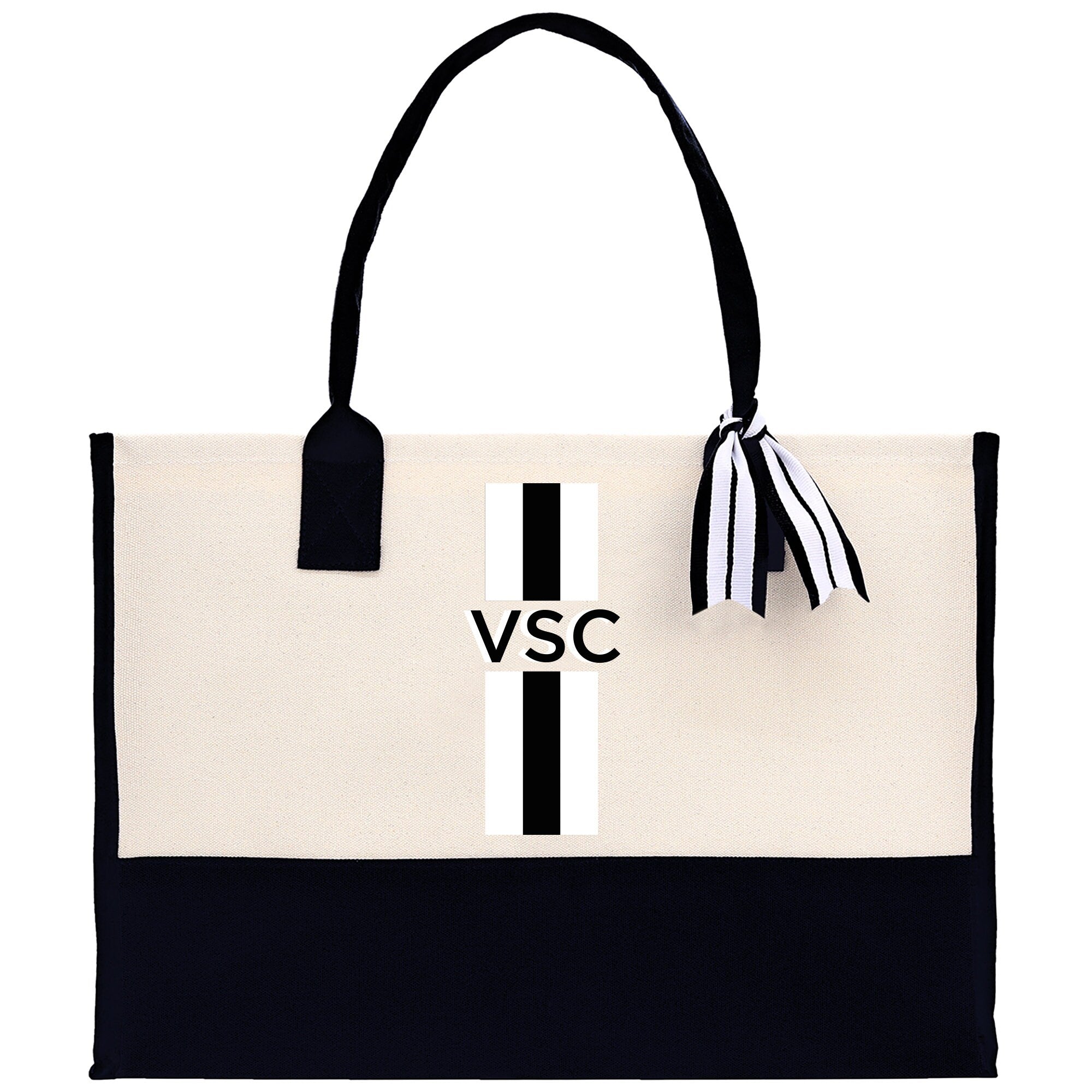 Personalized Monogrammed Canvas Tote Bag Striped Initials Custom Name Beach Bag Bridal Party Gifts Bride Gift Holiday Gift Bag - Aaria Tees Aaria Tees