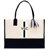 Personalized Monogrammed Canvas Tote Bag Striped Initials Custom Name Beach Bag Bridal Party Gifts Bride Gift Holiday Gift Bag - Aaria Tees Aaria Tees