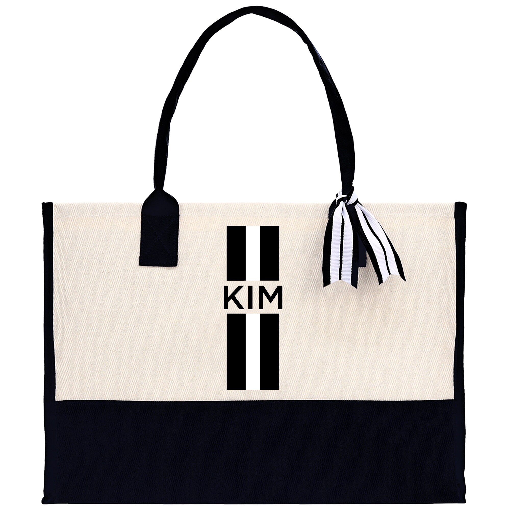 Personalized Monogrammed Canvas Tote Bag Striped Initials Custom Name Beach Bag Bridal Party Gifts Bride Gift Holiday Gift Bag - Aaria Tees Aaria Tees