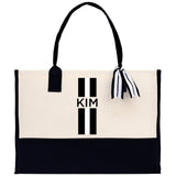 Personalized Monogrammed Canvas Tote Bag Striped Initials Custom Name Beach Bag Bridal Party Gifts Bride Gift Holiday Gift Bag - Aaria Tees Aaria Tees