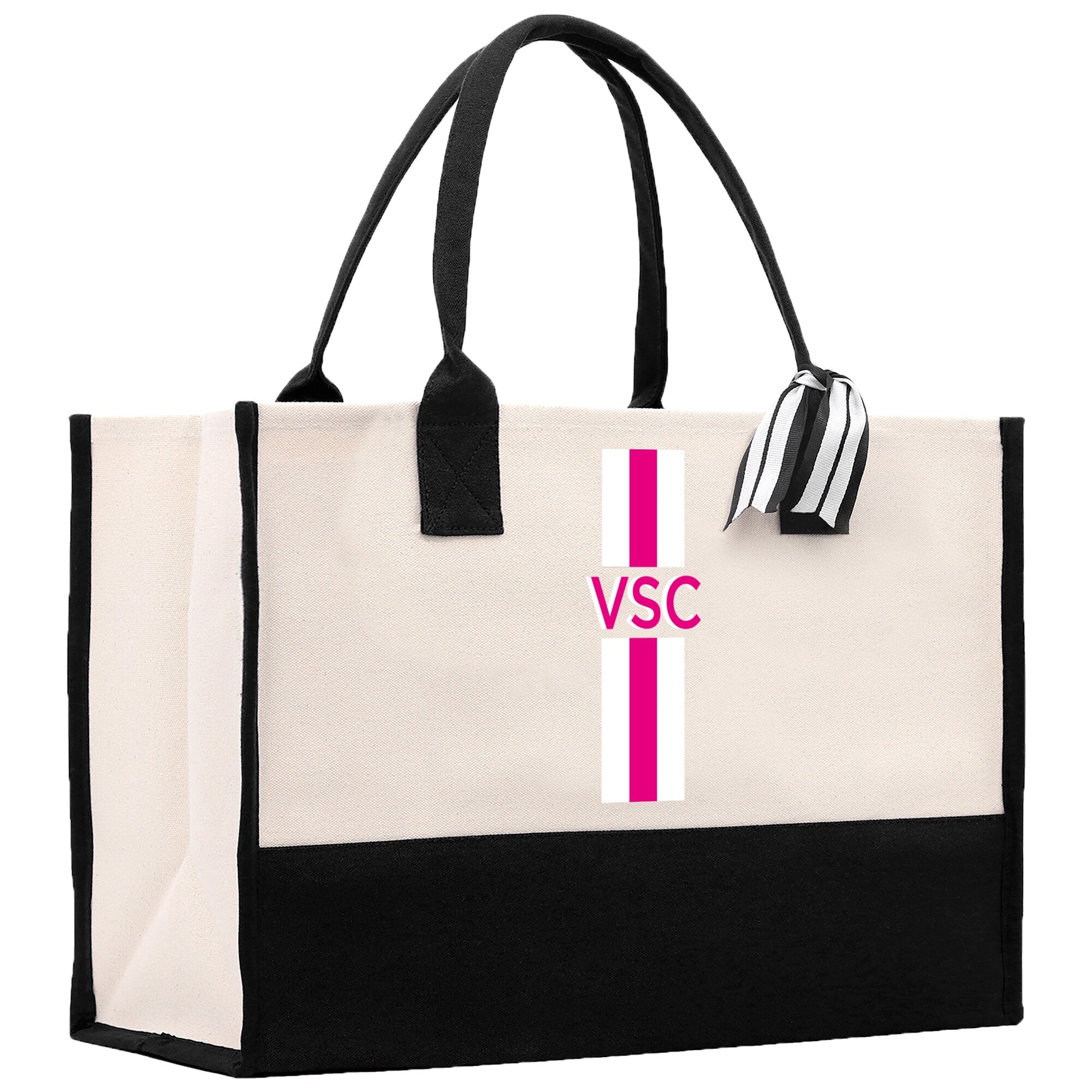 Personalized Monogrammed Canvas Tote Bag Striped Initials Custom Name Beach Bag Bridal Party Gifts Bride Gift Holiday Gift Bag - Aaria Tees Aaria Tees