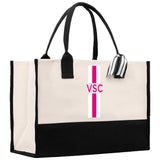 Personalized Monogrammed Canvas Tote Bag Striped Initials Custom Name Beach Bag Bridal Party Gifts Bride Gift Holiday Gift Bag - Aaria Tees Aaria Tees