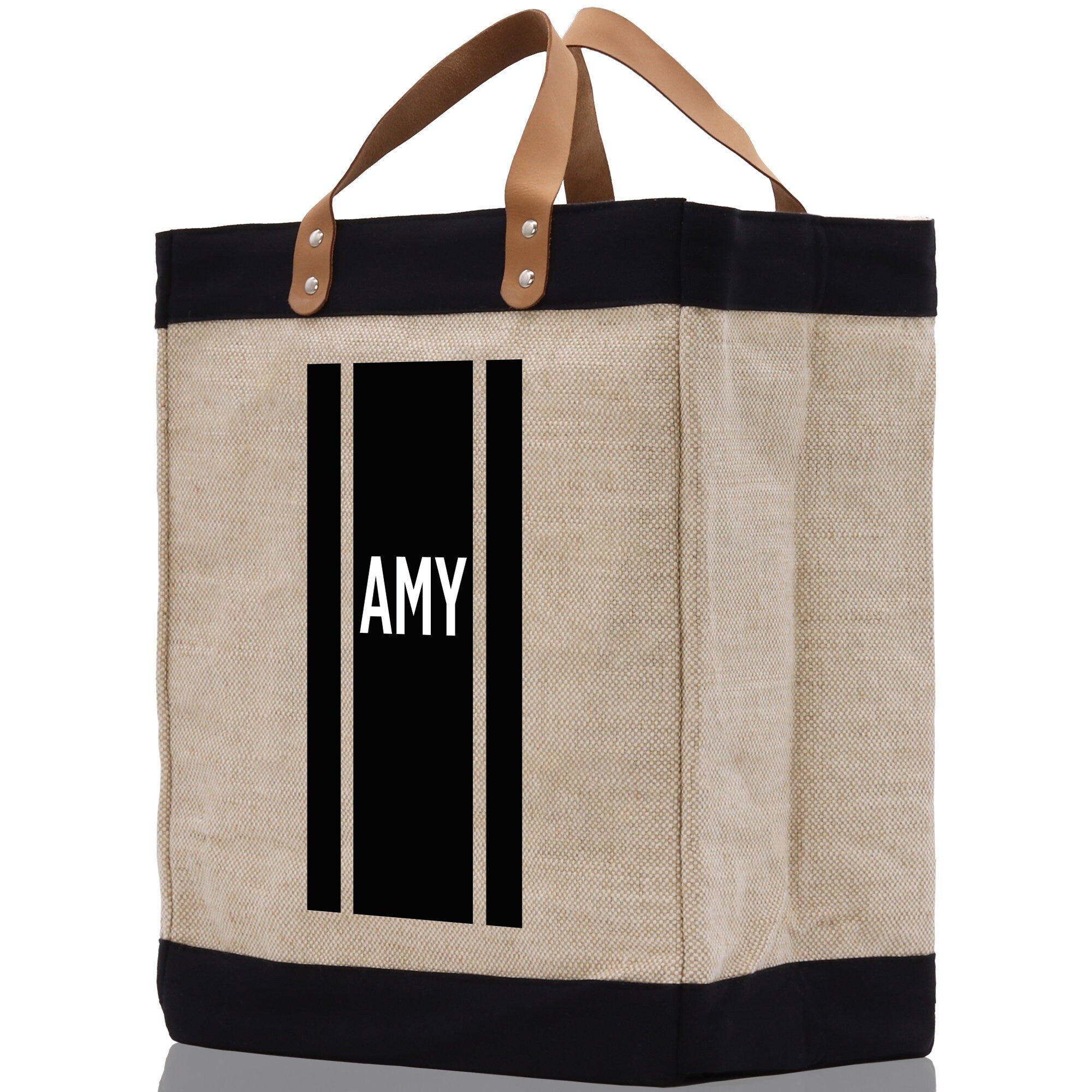 Personalized Monogrammed Canvas Tote Bag Striped Initials Custom Name Beach Bag Bridal Party Gifts Bride Gift Holiday Gift Bag - Aaria Tees Aaria Tees