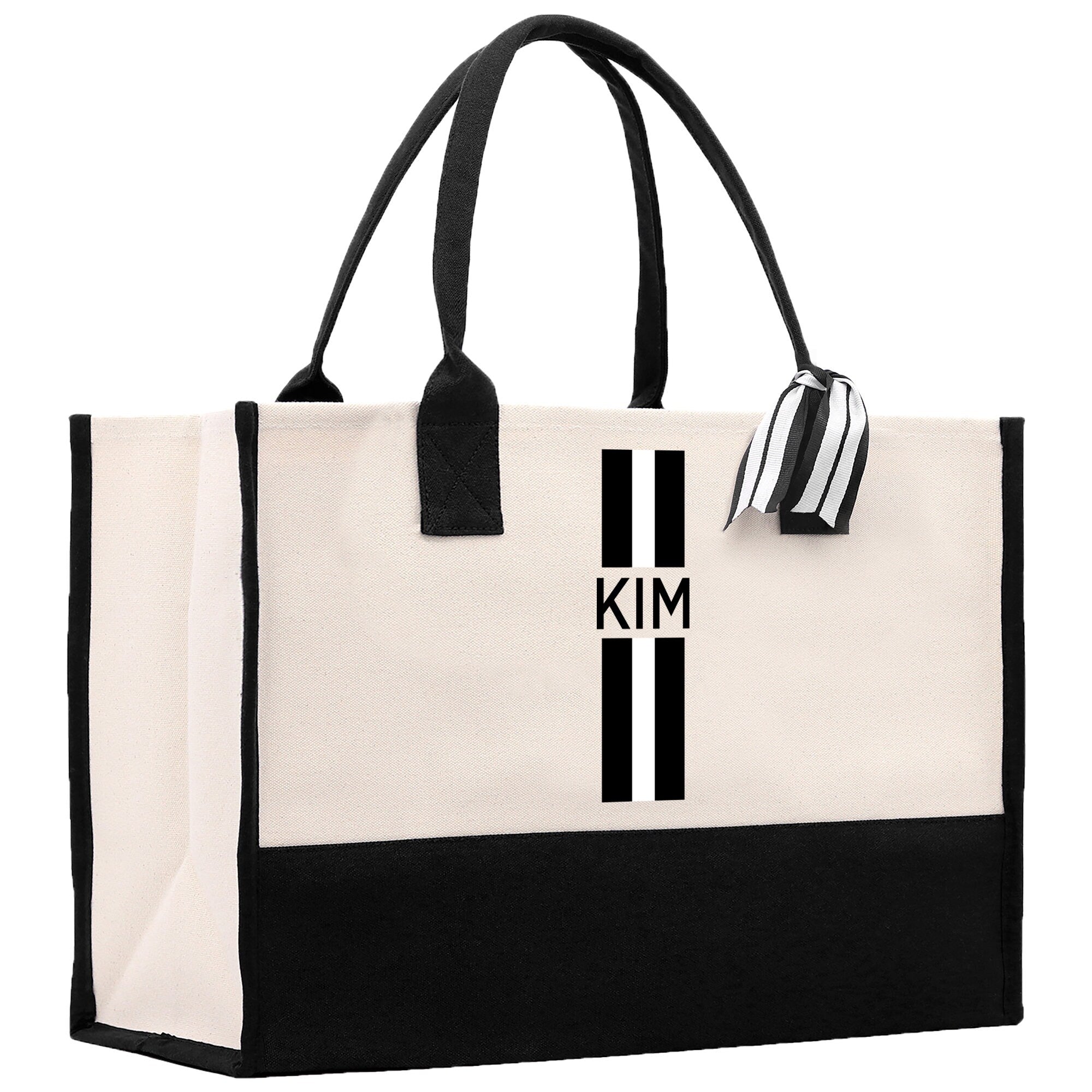 Personalized Monogrammed Canvas Tote Bag Striped Initials Custom Name Beach Bag Bridal Party Gifts Bride Gift Holiday Gift Bag - Aaria Tees Aaria Tees