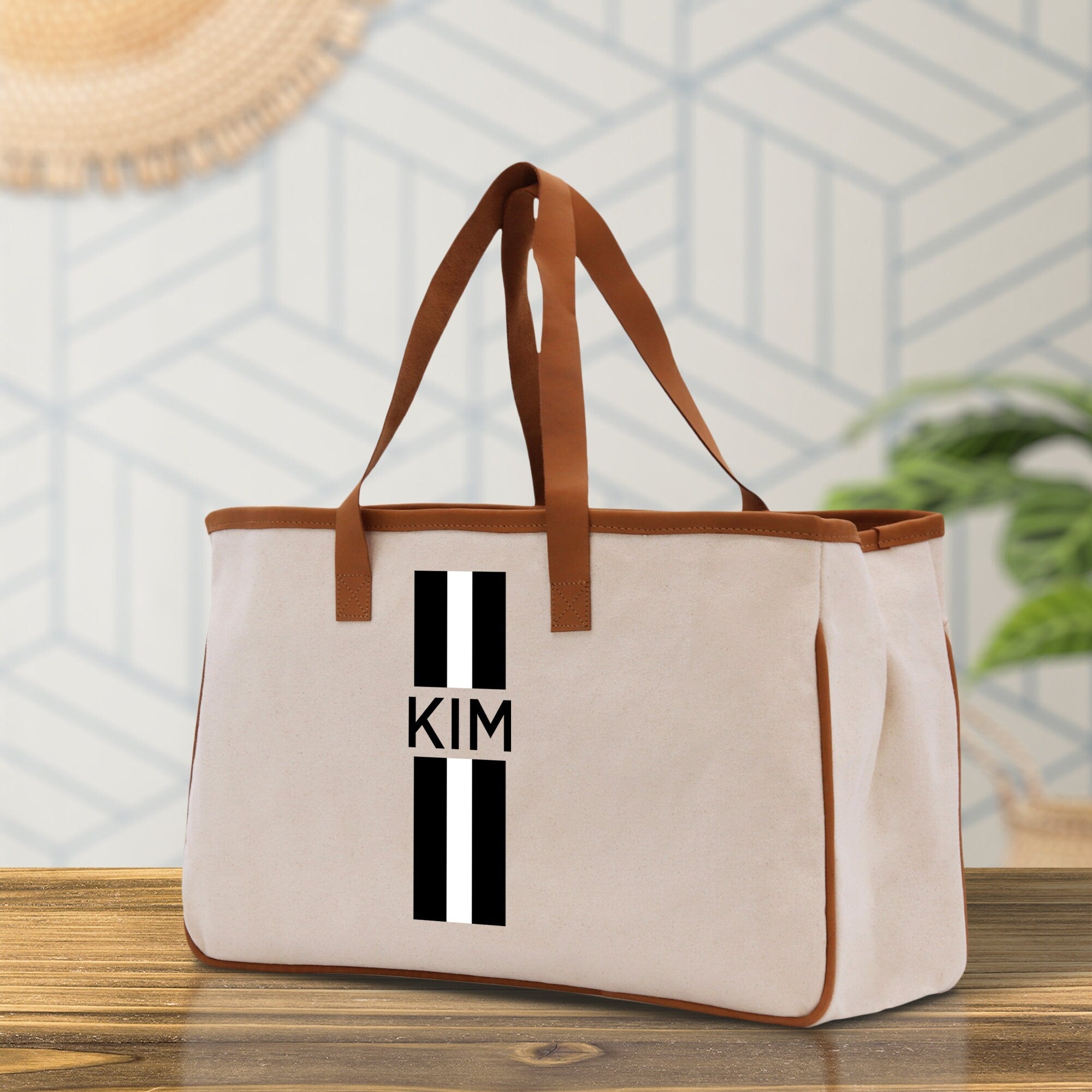 Personalized Monogrammed Canvas Tote Bag Striped Initials Custom Name Beach Bag Bridal Party Gifts Bride Gift Holiday Gift Bag - Aaria Tees Aaria Tees