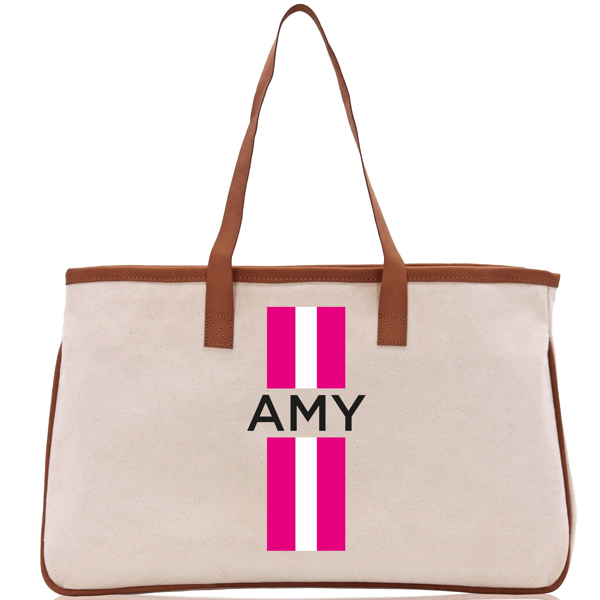 Personalized Monogrammed Canvas Tote Bag Striped Initials Custom Name Beach Bag Bridal Party Gifts Bride Gift Holiday Gift Bag - Aaria Tees Aaria Tees
