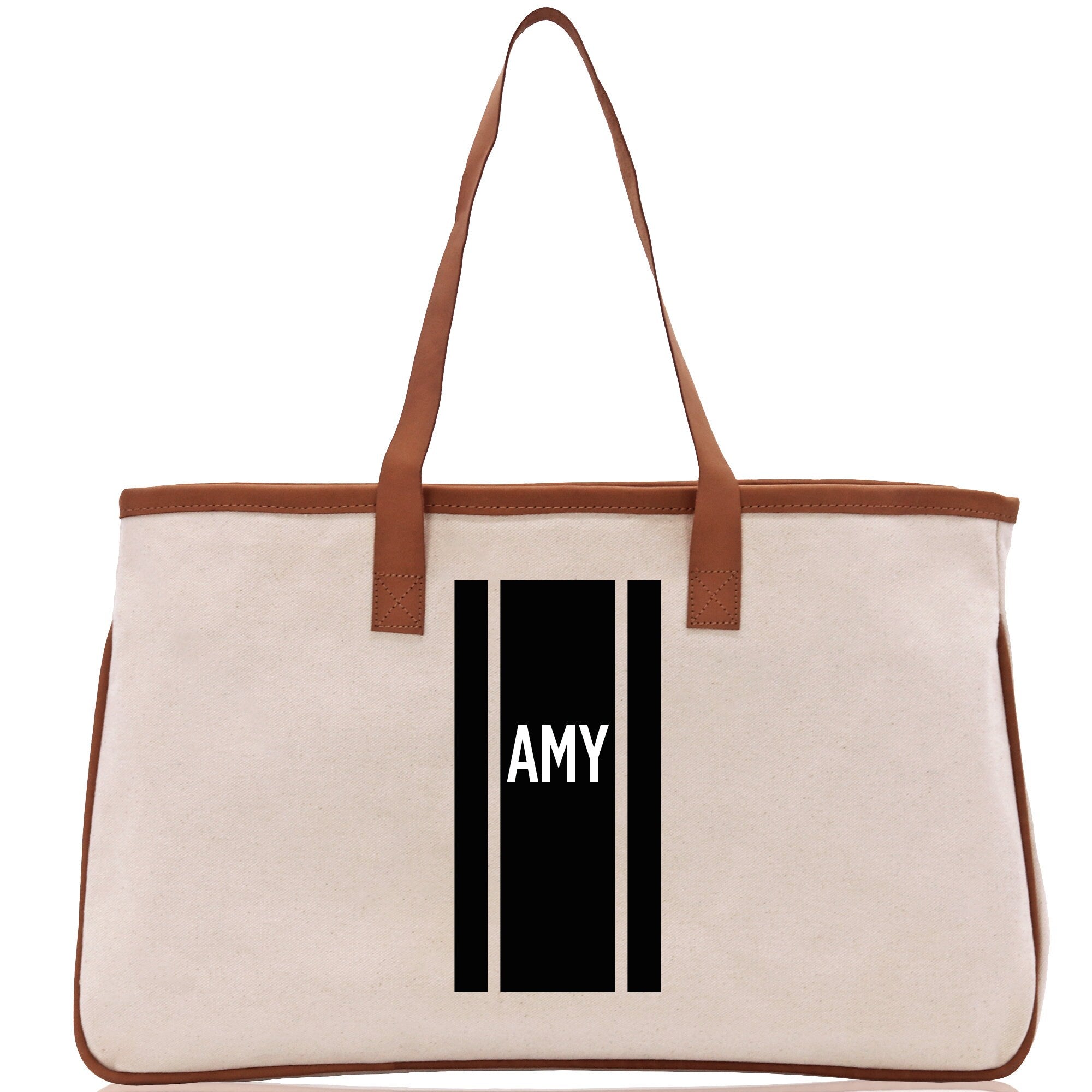 Personalized Monogrammed Canvas Tote Bag Striped Initials Custom Name Beach Bag Bridal Party Gifts Bride Gift Holiday Gift Bag - Aaria Tees Aaria Tees