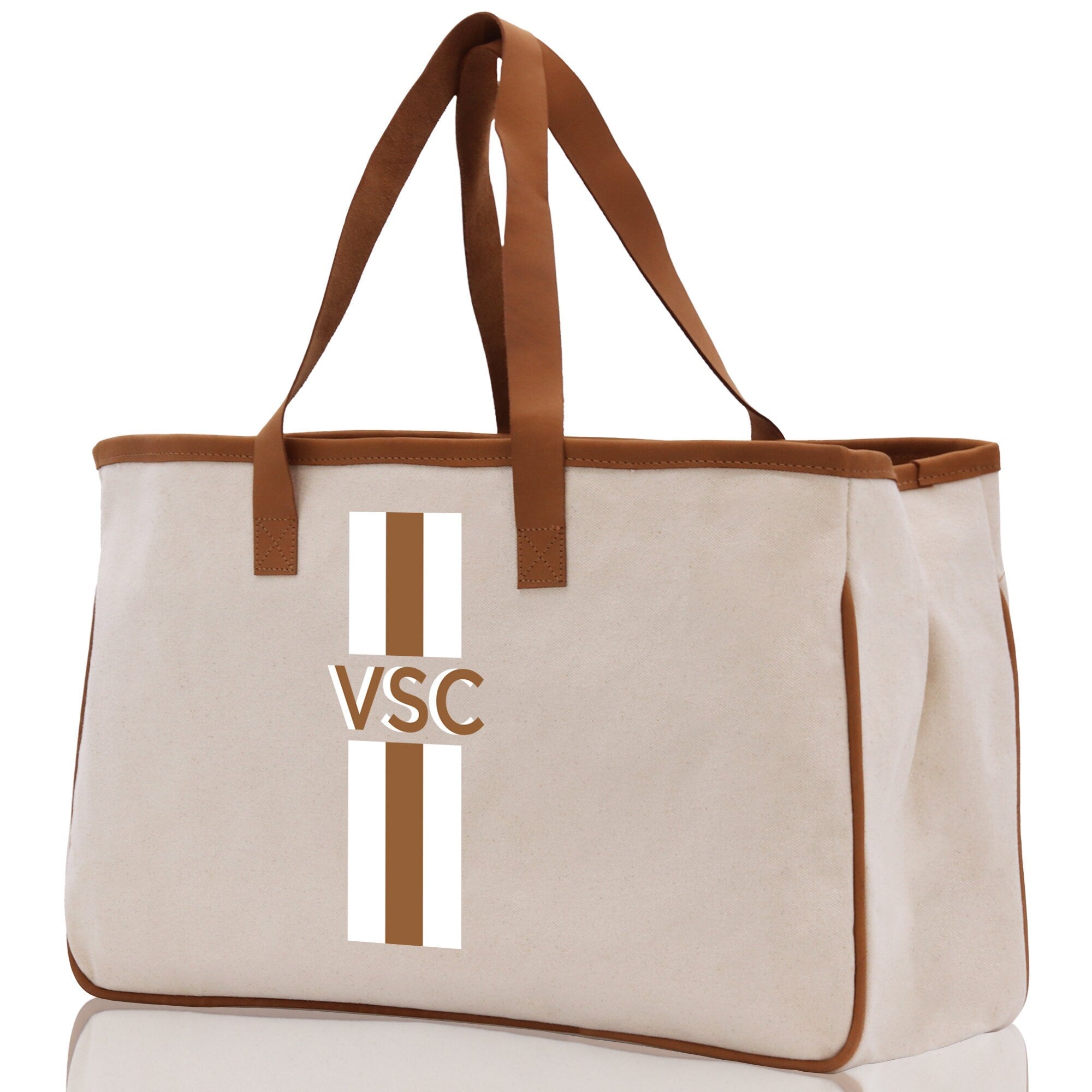 Personalized Monogrammed Canvas Tote Bag Striped Initials Custom Name Beach Bag Bridal Party Gifts Bride Gift Holiday Gift Bag - Aaria Tees Aaria Tees