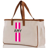 Personalized Monogrammed Canvas Tote Bag Striped Initials Custom Name Beach Bag Bridal Party Gifts Bride Gift Holiday Gift Bag - Aaria Tees Aaria Tees