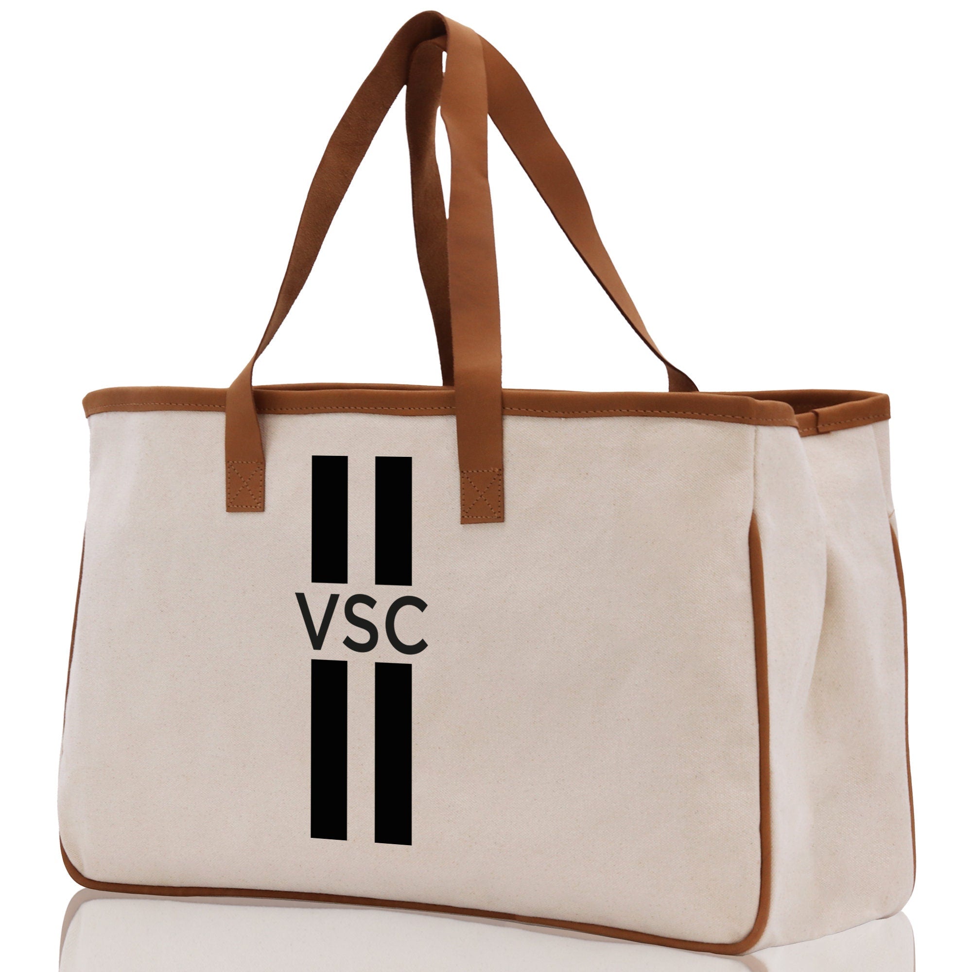 Personalized Monogrammed Canvas Tote Bag Striped Initials Custom Name Beach Bag Bridal Party Gifts Bride Gift Holiday Gift Bag - Aaria Tees Aaria Tees
