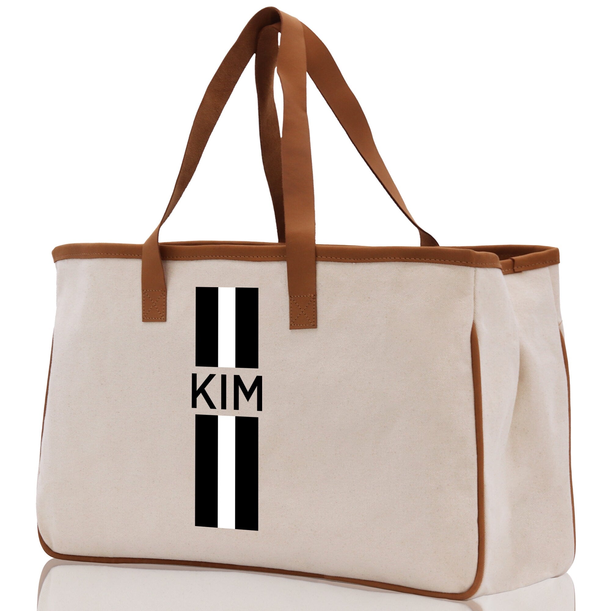 Personalized Monogrammed Canvas Tote Bag Striped Initials Custom Name Beach Bag Bridal Party Gifts Bride Gift Holiday Gift Bag - Aaria Tees Aaria Tees