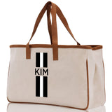 Personalized Monogrammed Canvas Tote Bag Striped Initials Custom Name Beach Bag Bridal Party Gifts Bride Gift Holiday Gift Bag - Aaria Tees Aaria Tees