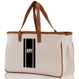 Personalized Monogrammed Canvas Tote Bag Striped Initials Custom Name Beach Bag Bridal Party Gifts Bride Gift Holiday Gift Bag - Aaria Tees Aaria Tees