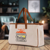 Thankful Grateful Blessed Cotton Canvas Tote Bag Thanksgiving Bag Autumn Fall Vibes Bag Motivational Bag Blessed Bag Fall Market Grocery Bag - Aaria Tees Aaria Tees