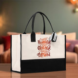 Thankful Grateful Blessed Cotton Canvas Tote Bag Thanksgiving Bag Autumn Fall Vibes Bag Motivational Bag Blessed Bag Fall Market Grocery Bag - Aaria Tees Aaria Tees