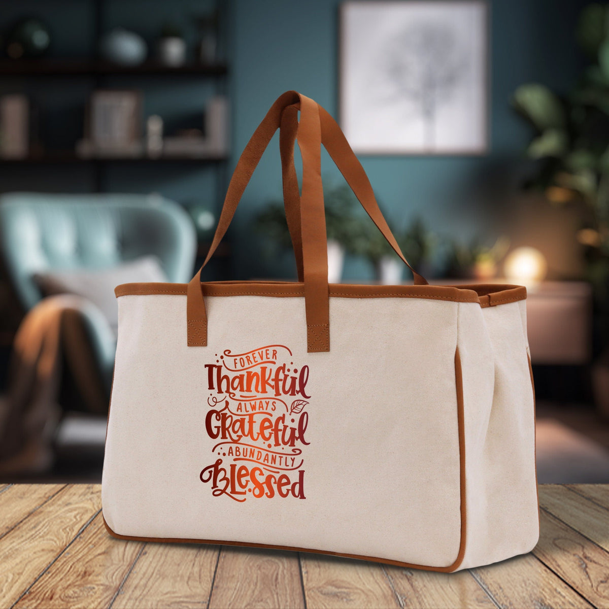 Thankful Grateful Blessed Cotton Canvas Tote Bag Thanksgiving Bag Autumn Fall Vibes Bag Motivational Bag Blessed Bag Fall Market Grocery Bag - Aaria Tees