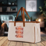 Thankful Grateful Blessed Cotton Canvas Tote Bag Thanksgiving Bag Autumn Fall Vibes Bag Motivational Bag Blessed Bag Fall Market Grocery Bag - Aaria Tees Aaria Tees