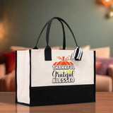 Thankful Grateful Blessed Cotton Canvas Tote Bag Thanksgiving Bag Autumn Fall Vibes Bag Motivational Bag Blessed Bag Fall Market Grocery Bag - Aaria Tees Aaria Tees