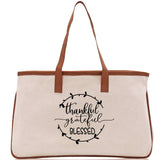 Thankful Grateful Blessed Cotton Canvas Tote Bag Thanksgiving Bag Autumn Fall Vibes Bag Motivational Bag Blessed Bag Fall Market Grocery Bag - Aaria Tees Aaria Tees